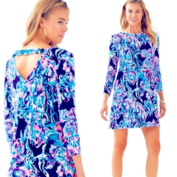 168.00 NWT LILLY PULTZER OLIVE DRESS BRIGHT NAVY ALL CAUGHT - Picture 6 of 8